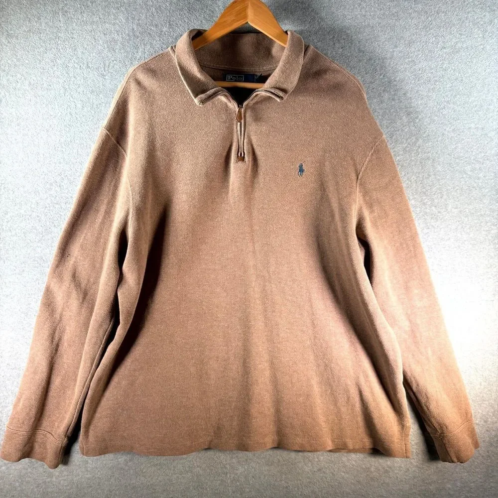 Vintage Polo Ralph Lauren Sweatshirt Men's 2XL Light Brown 1/4 Zip Long‎ Sleeve